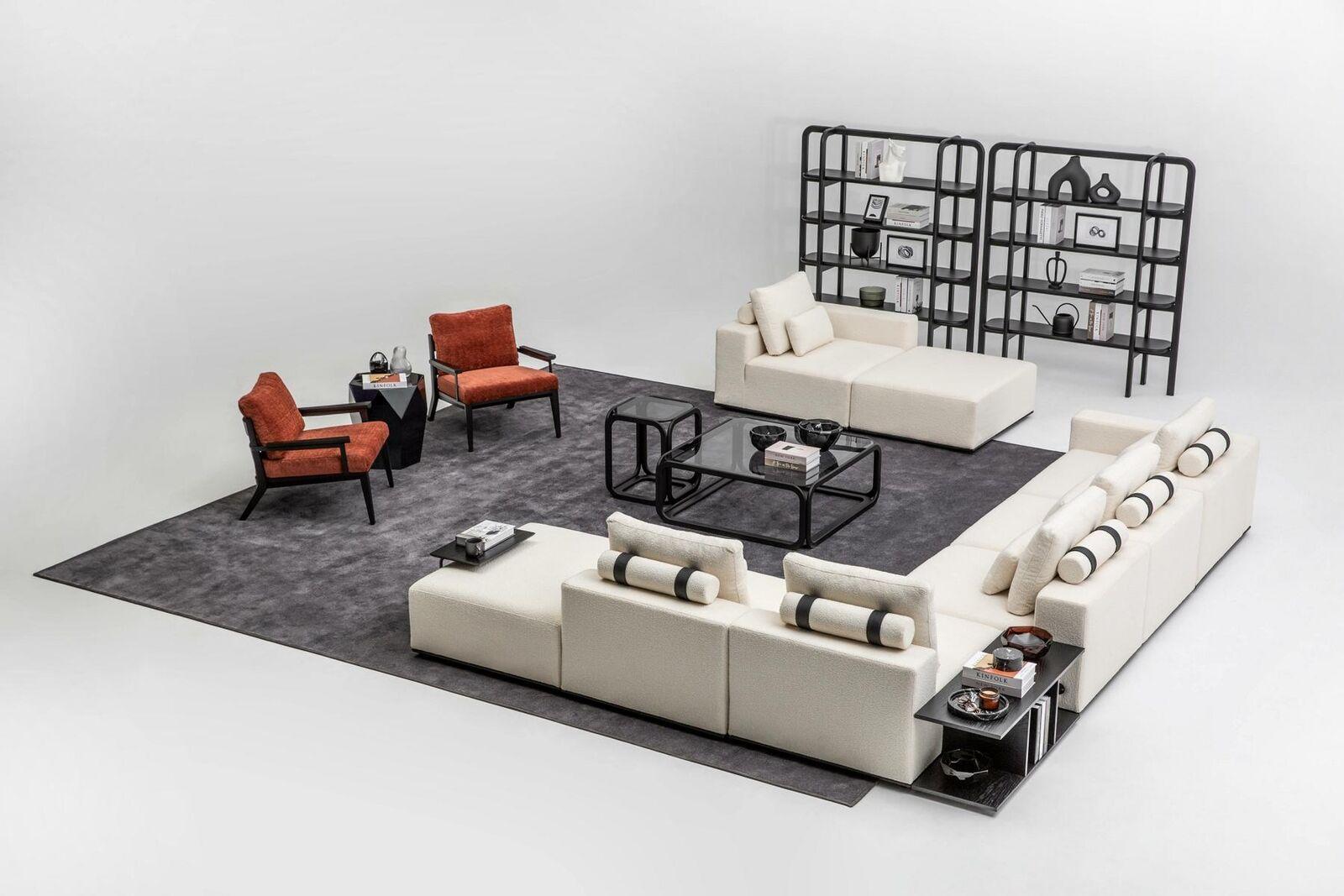 White Sofa Set Upholstered Furniture L Shape Sofa Corner Sofa Armchair Textile