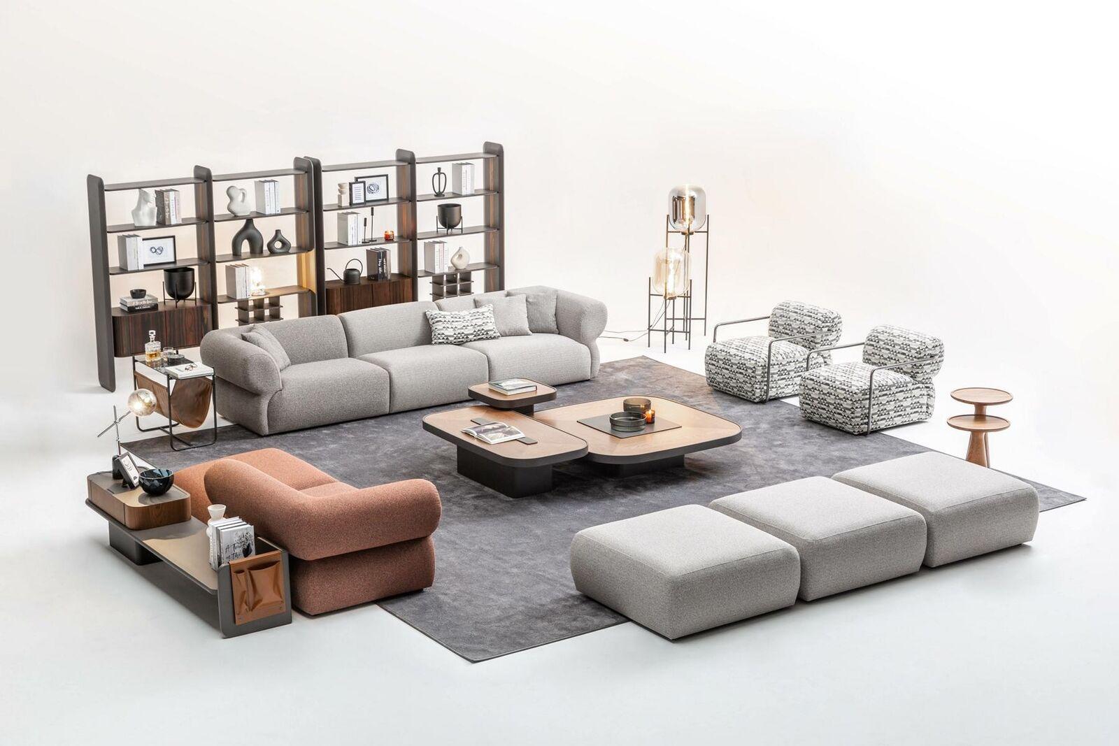 Large Living Room Set Five-Seater Three-Seater Armchair Stool Sofa Set