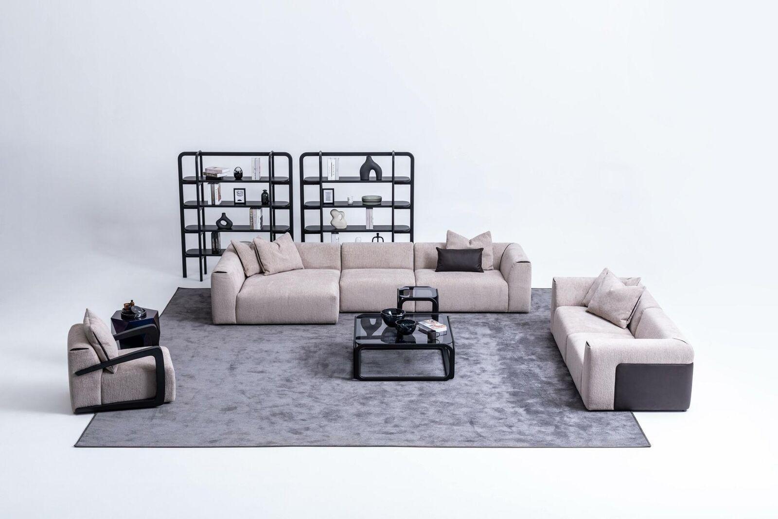 Seating Group Taupe Living Room Upholstered Furniture L-Form 3tlg