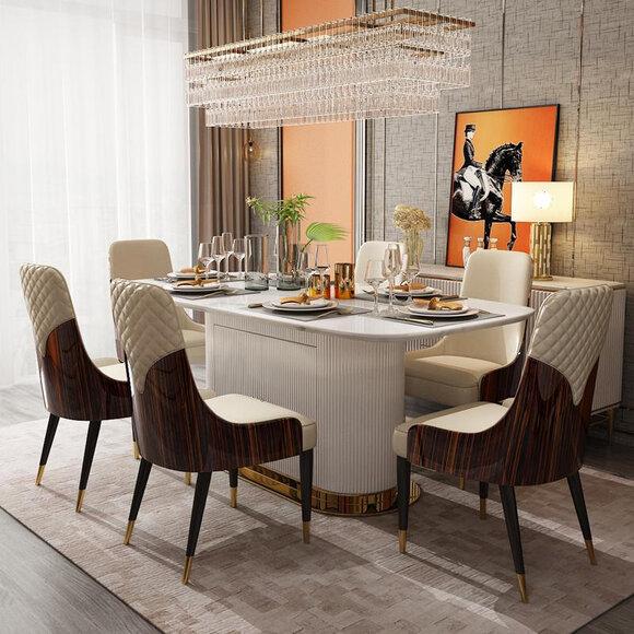 Luxury noble wood leather chairs chair group set 6x armchair set upholstery new