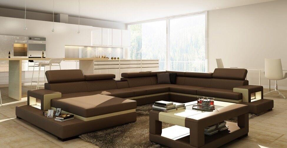 Leather sofa corner sofa U shape couch living area designer seat corner LEONARDO-B