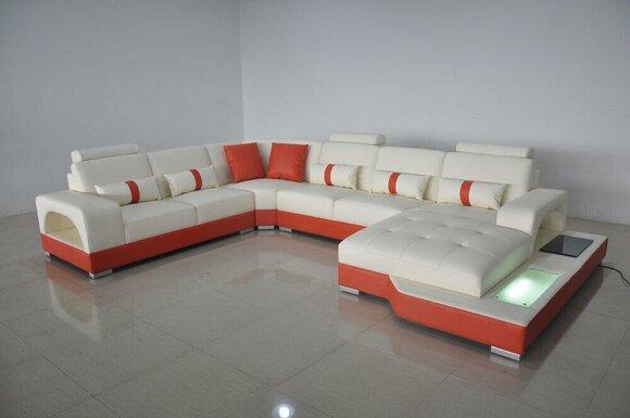Corner sofa leather sofa couch upholstery corner seat living area U-shape cream orange new