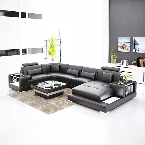 Corner sofa living area corner couch coffee table sofa U-shape leather sofa couch 2-piece. New