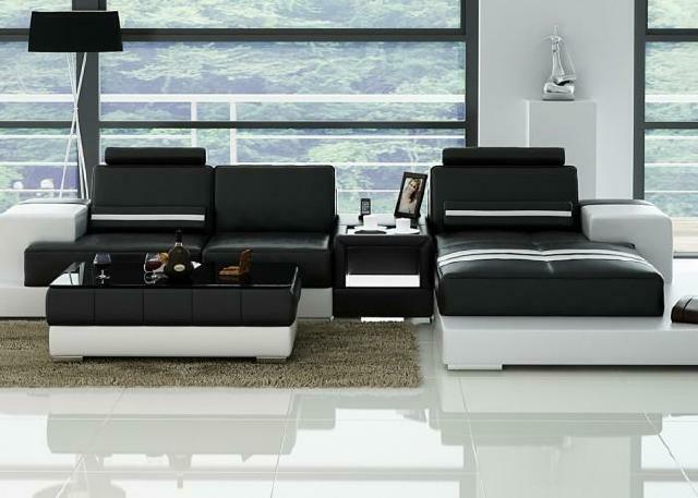 Leather sofa corner sofa with USB, design seat upholstery set living area 2725B