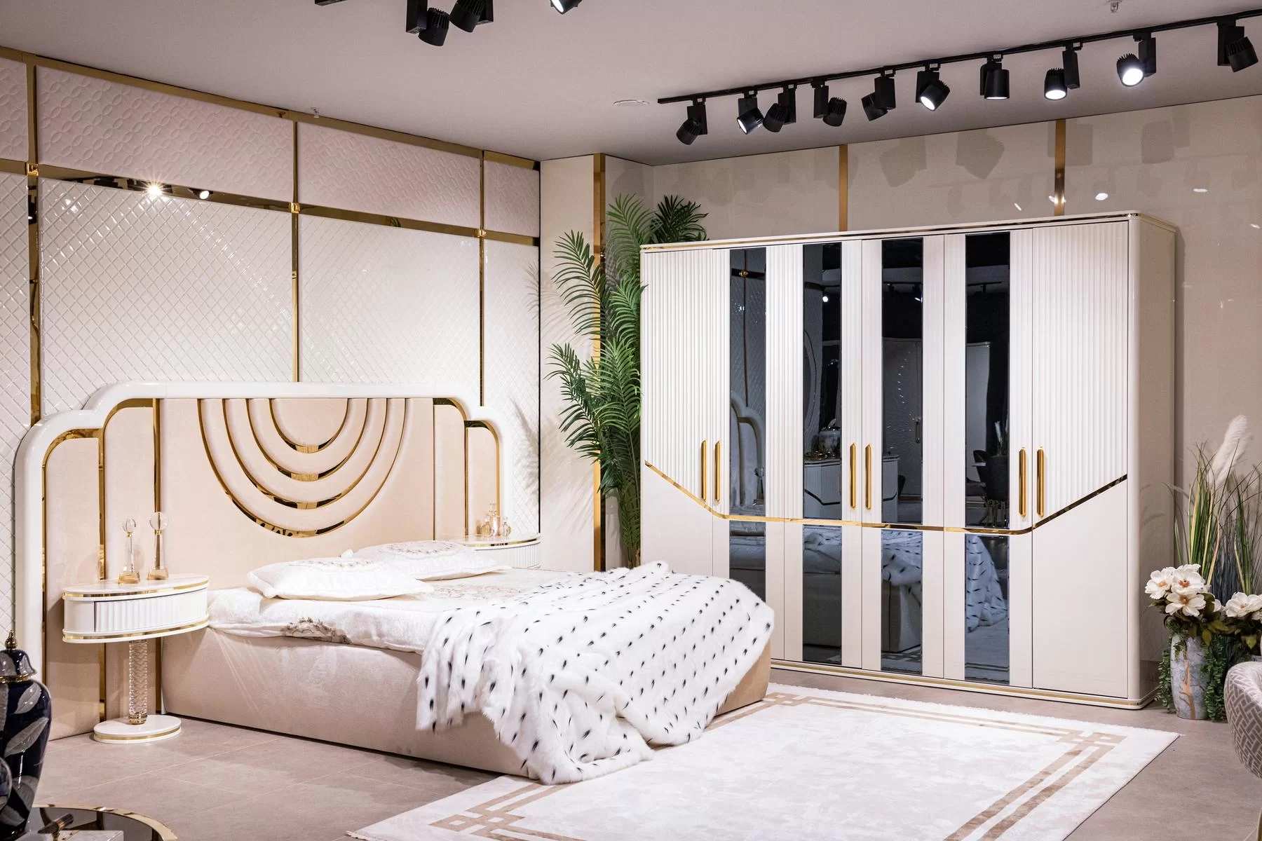 Modern bedroom set bed 2x bedside tables wardrobe design furniture 4 pcs.