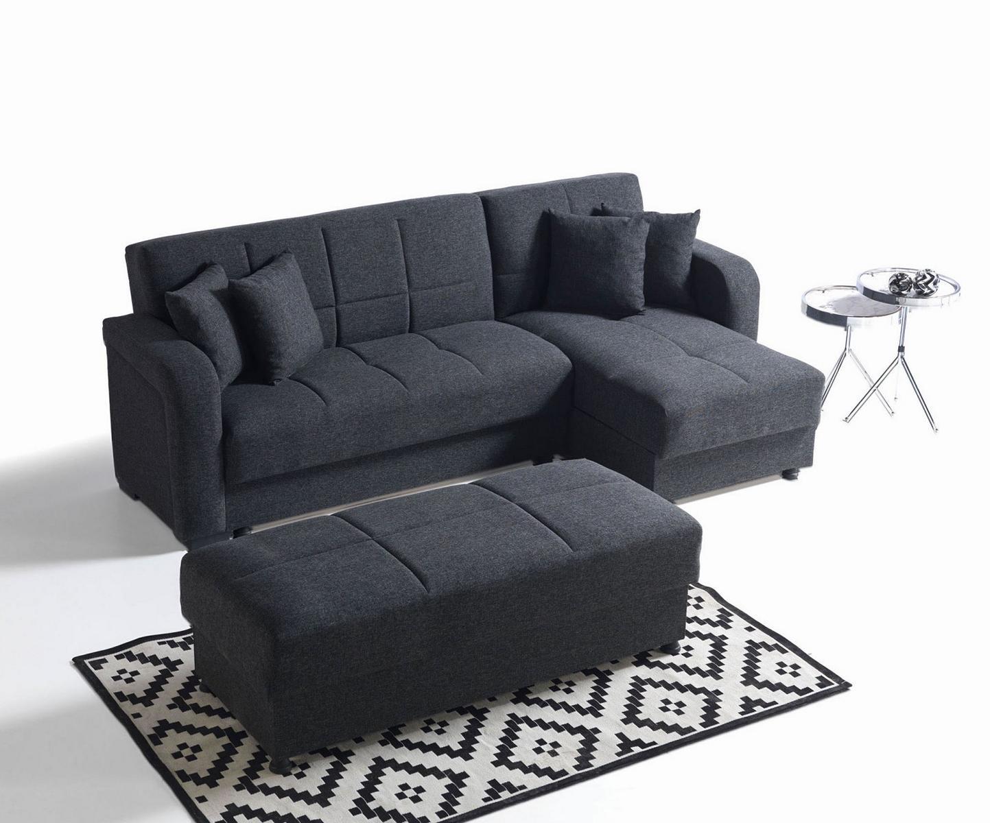 Corner sofa L-shaped stool black Complete living room set 2-piece