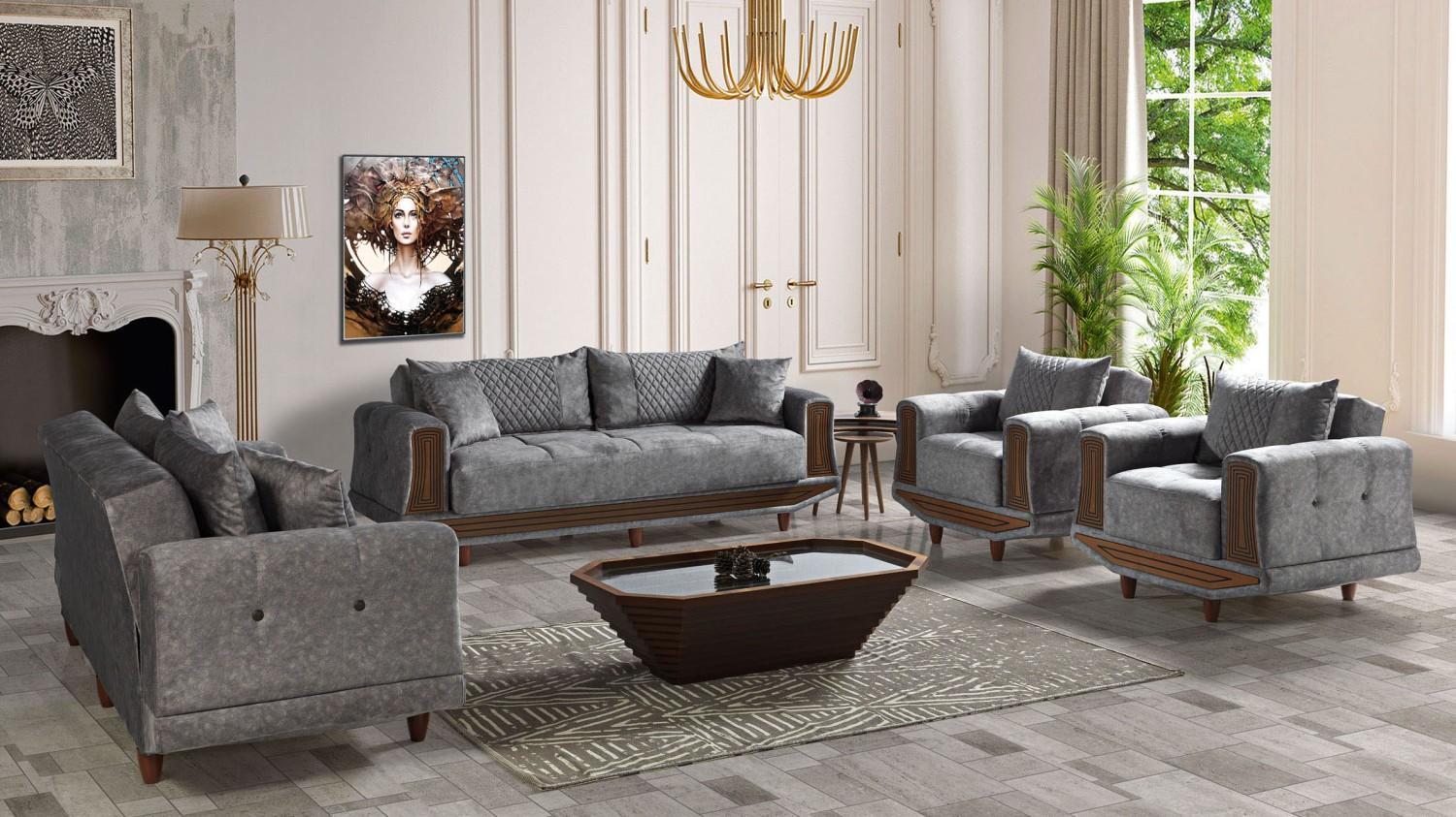 Sofa set 3+2+1+1 seater textile wood sofa 3 seater modern armchair