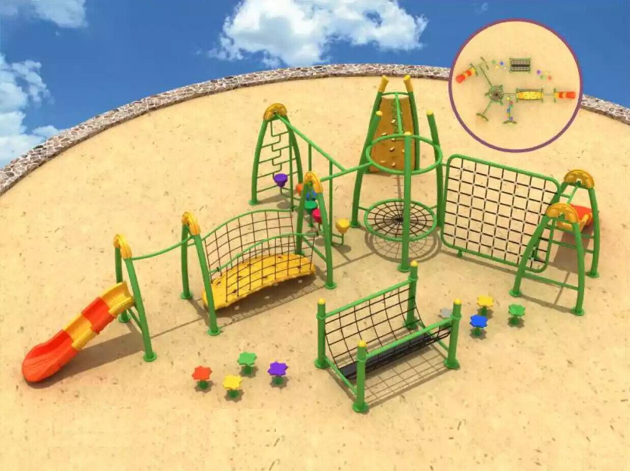 Outdoor sports ground for children Play tower Slide Climbing wall Colourful