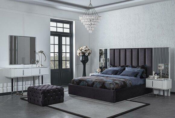 Complete furniture bed 2x bedside tables bedroom stool luxury design