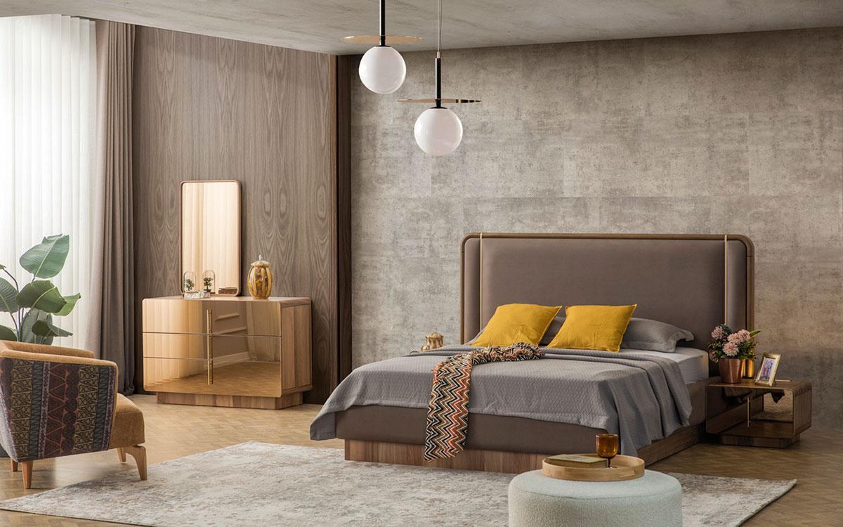 Bedroom set bed + 2x bedside tables + chest of drawers + mirror design furniture 5 pcs new