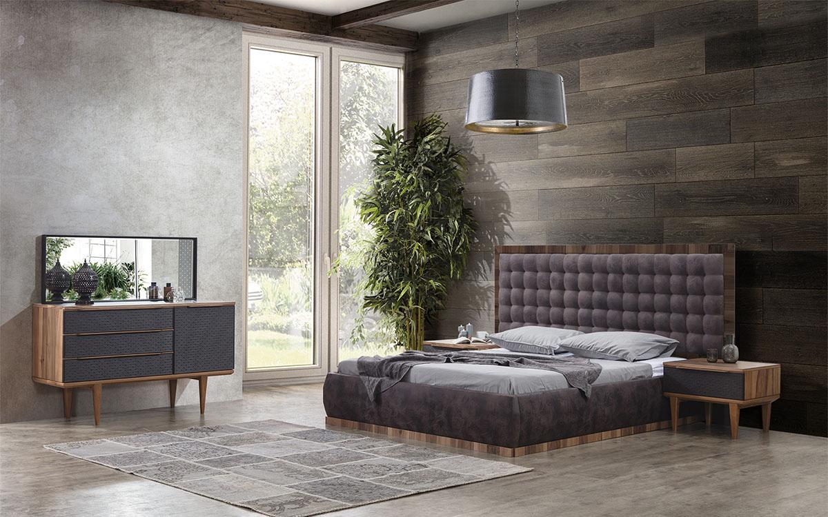 Bed + 2x bedside tables + chest of drawers + mirror Design furniture 5-piece bedroom set