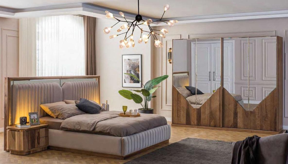 Luxury bedroom set bed + 2x bedside tables + wardrobe Modern Complete