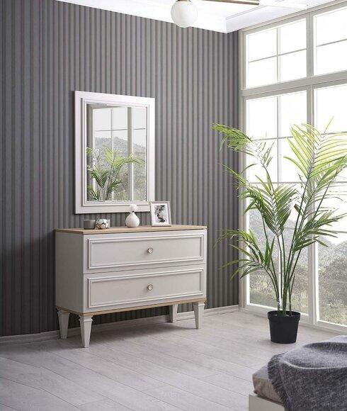 Chest of drawers with mirror bedroom console wood grey set 2pcs modern