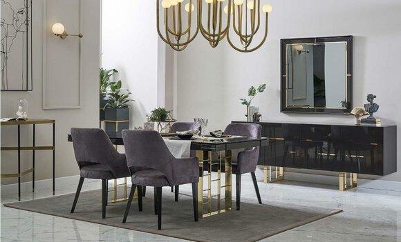 Luxury dinette dining room dining group dining room furniture set 9 pieces wood black