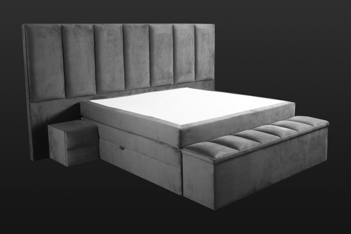 Grey double bed+2x bedside tables classic bedroom furniture design