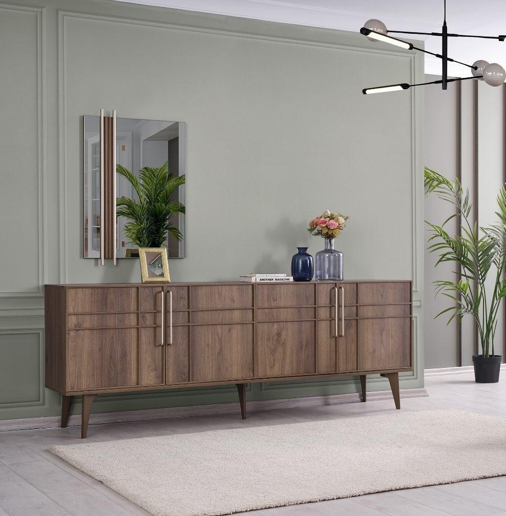 Set sideboard with mirror chest of drawers wood brown dining room