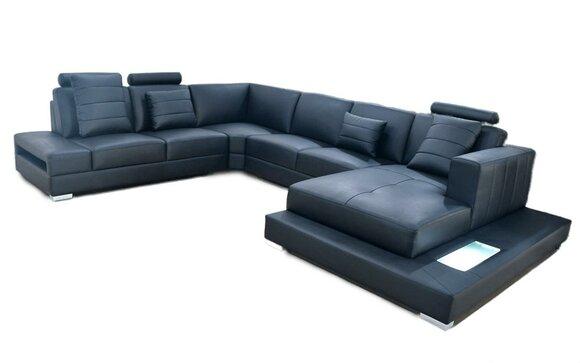 Luxury corner sofa U-shape black living area couch upholstery corner set
