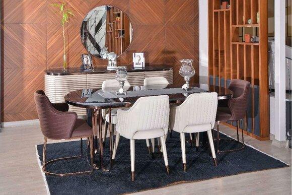 Dining room dining set dining area luxury dining table chairs beige set 9pcs wood