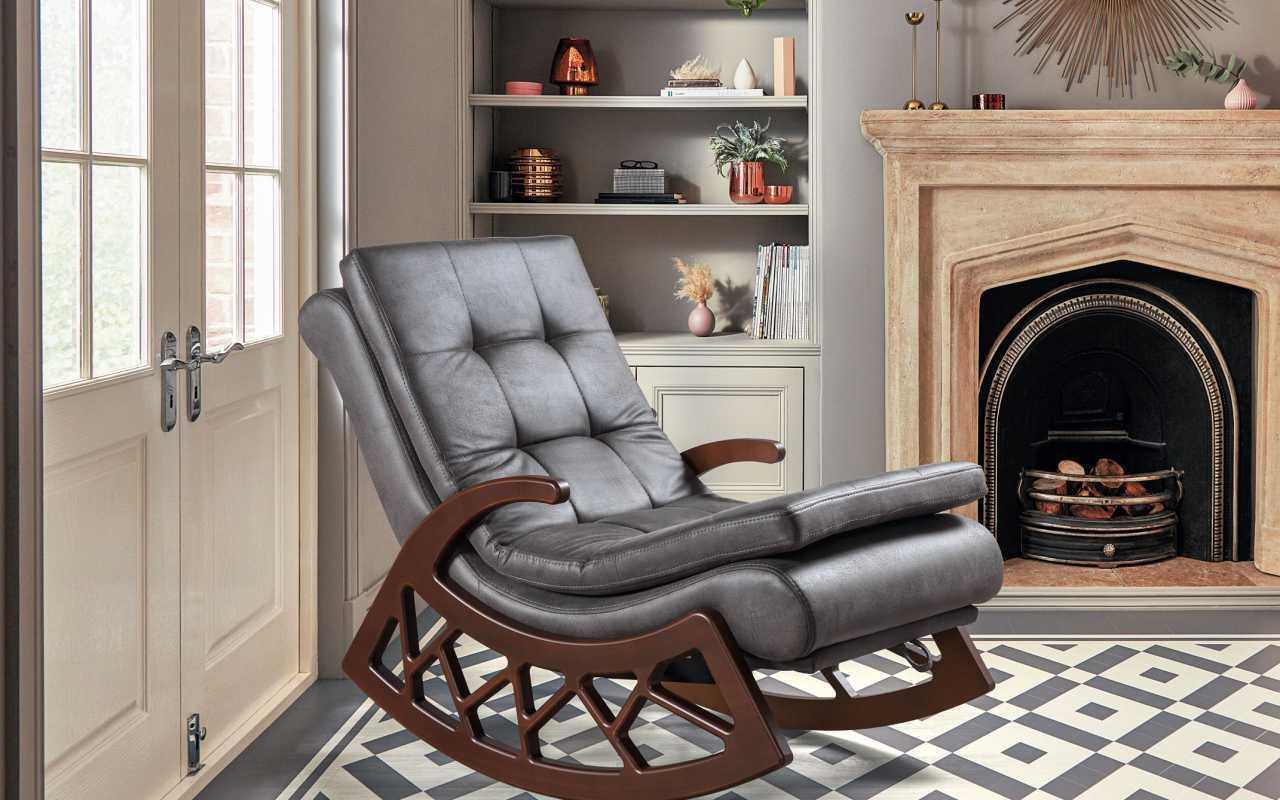 Exclusive Gray Rocking Chair Living Room Relax Furniture Wooden Frame New