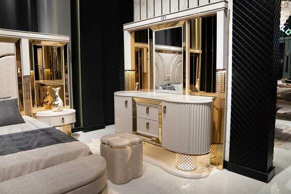 Bedroom set luxury dressing table with mirror stool design 2-piece