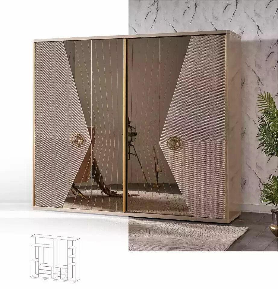 Beige Wardrobe Wooden Cabinets Bedroom Furniture Stainless Steel Cabinet
