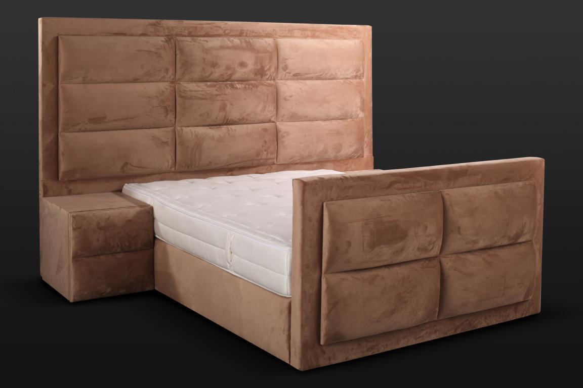 Classic bed wood brown bedroom furniture design elegant fabric new