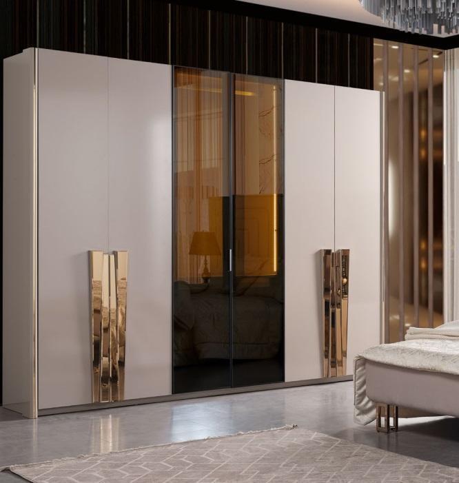 Wardrobe Modern Closet Bedroom Cabinets Beige Wood Gold