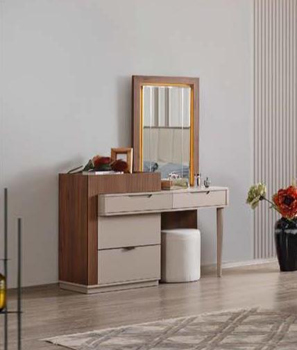 Beige-Brown Bedroom Dresser Designer Dressing Table With Mirror Set of 2
