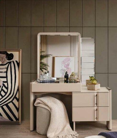 Beige designer dressing table bedroom mirror exclusive 2-piece set