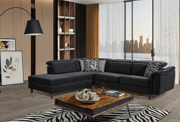 Black upholstered corner sofa L-shape couch living room living area new