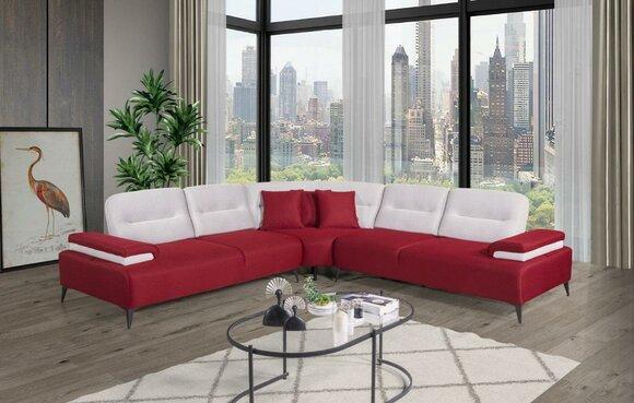 Red stylish corner sofa L-shape couch designer living room wood set