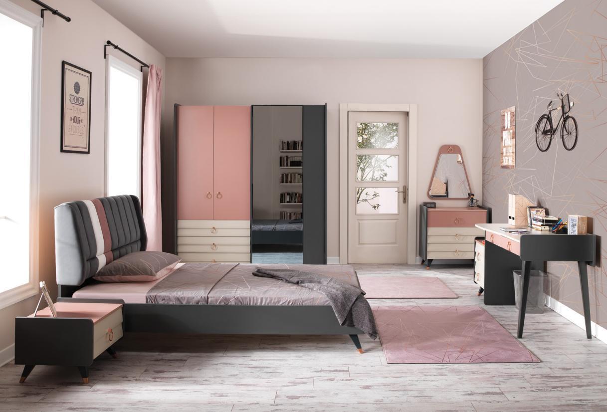 Bedroom 6-piece bed Bedside table Wardrobe Chest of drawers Mirror Desk
