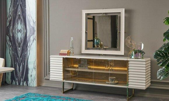 Sideboard set with mirror dining room wooden beige chest of drawers