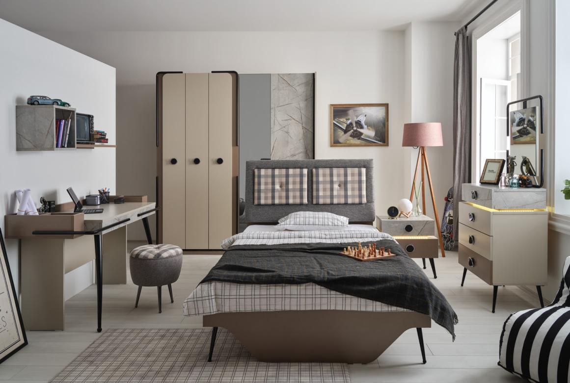 Modern bedroom youth room 7 pcs. bed wardrobe children\'s room