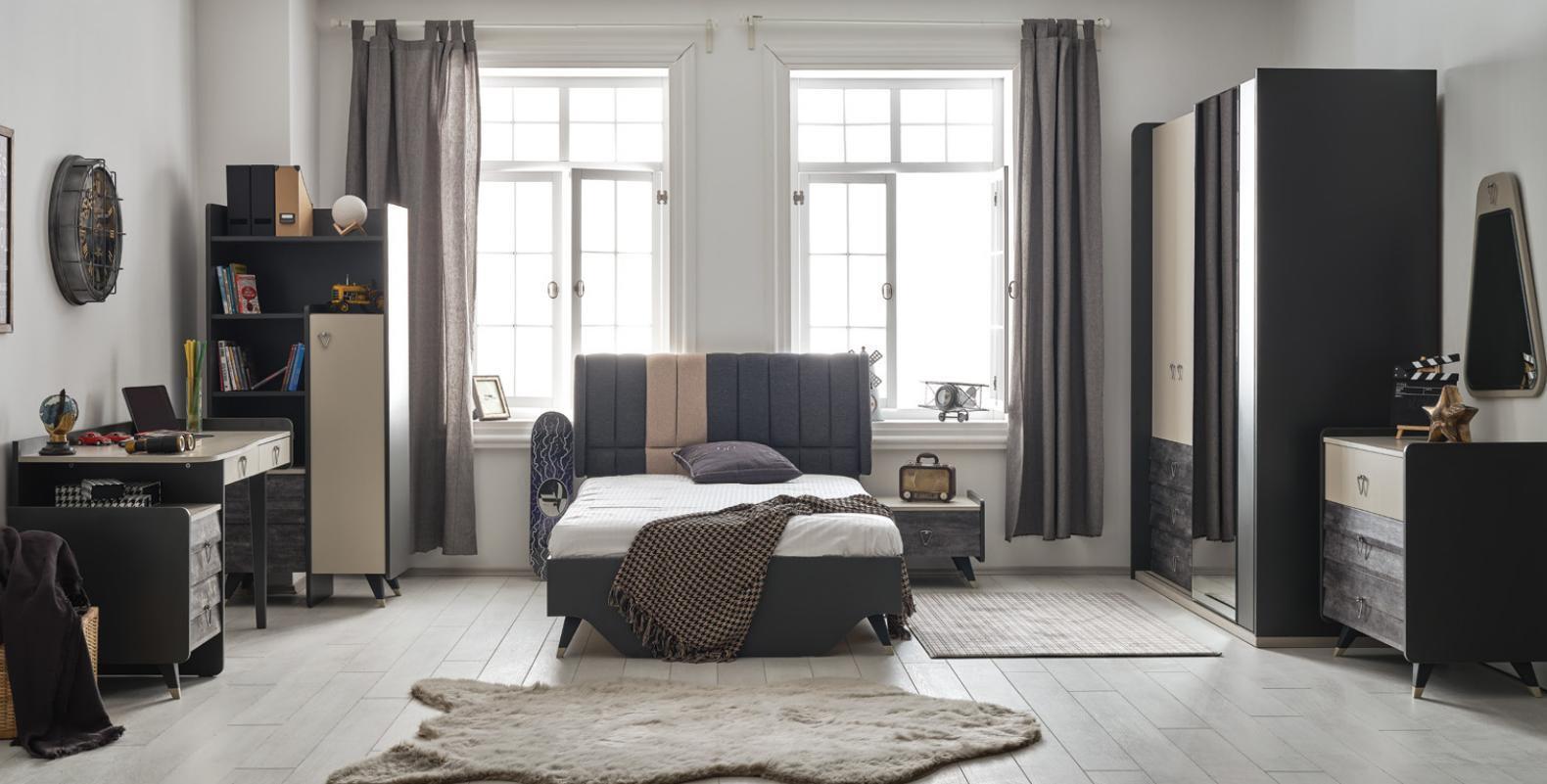 Luxurious grey bedroom set youth room children\'s room 7-piece bed