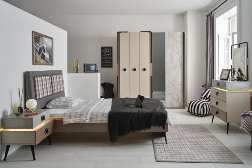 Bedroom Complete bed Bedside table Chest of drawers Mirror Wardrobe 5 pcs.