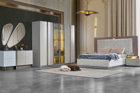 Complete bedroom furniture double bed bed white luxury set 7 pieces wood