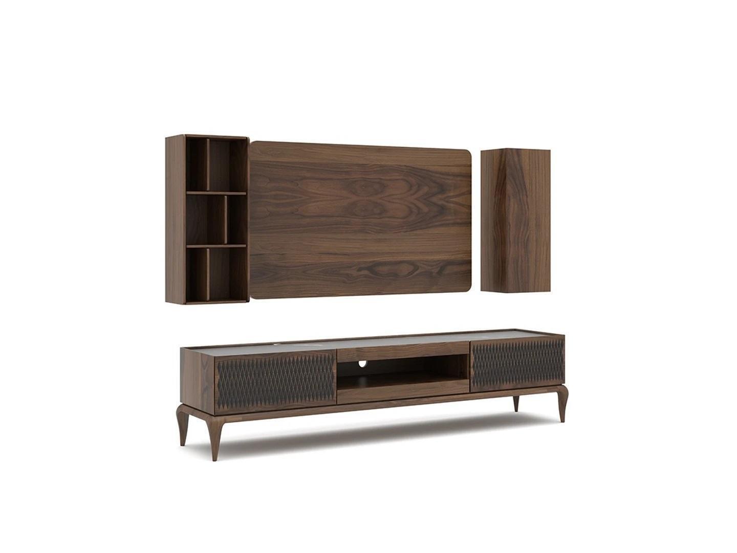 Wooden furniture living room set 4 pieces TV stand bookshelves wall unit TV frame new