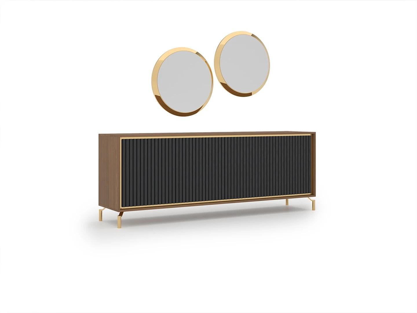 Dining room modern dining group sideboard with 2x mirror luxury wooden furniture