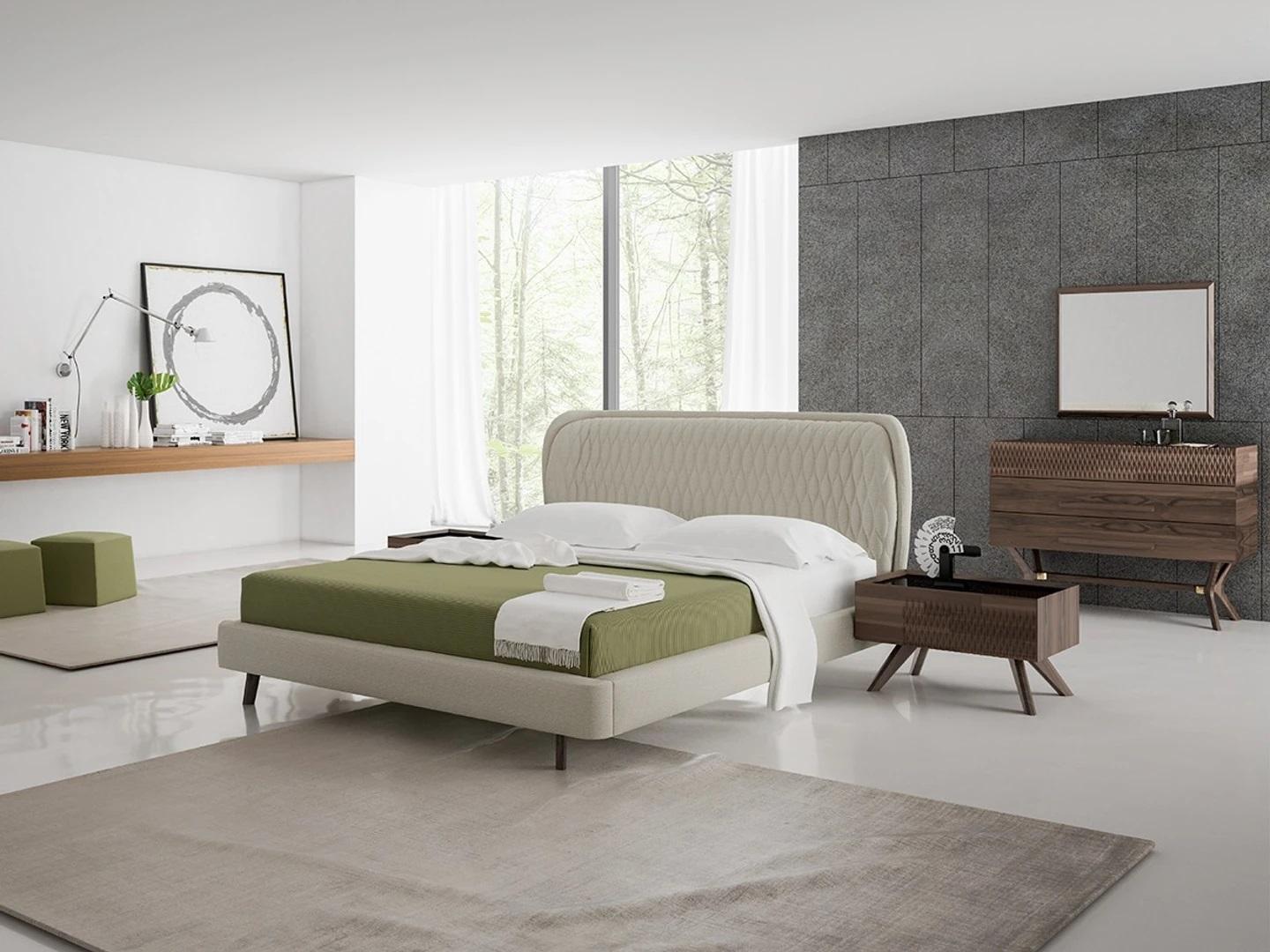 Bedroom set 5 pieces luxury double bed 2x bedside tables luxury chest of drawers with mirror