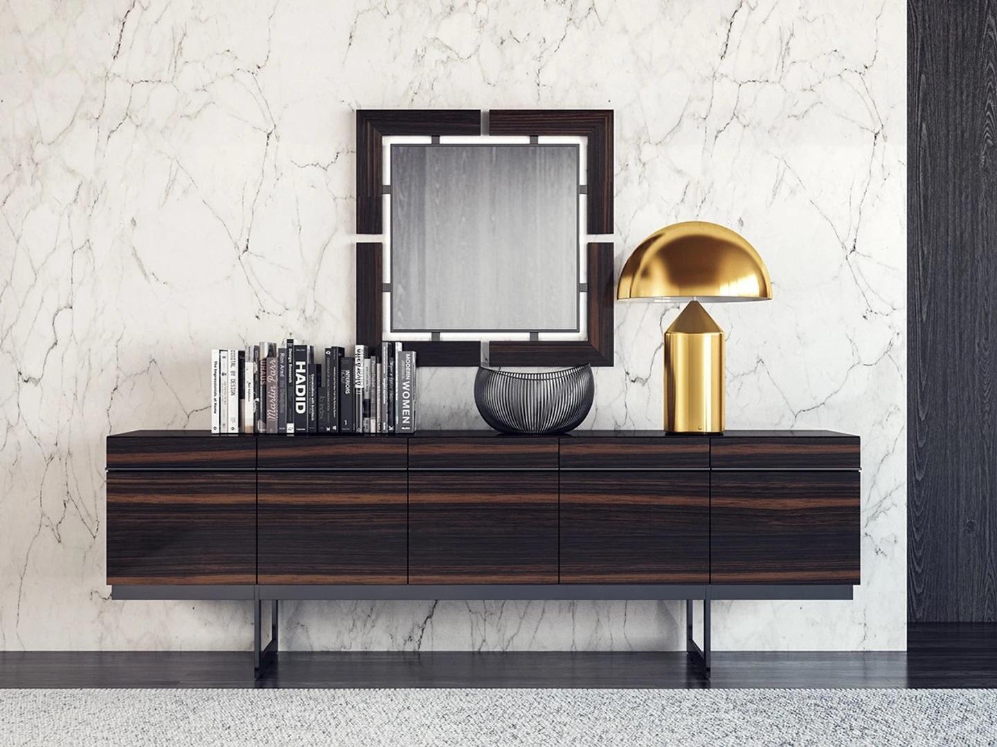 Luxury dining room sideboard with mirror complete modern design chest of drawers