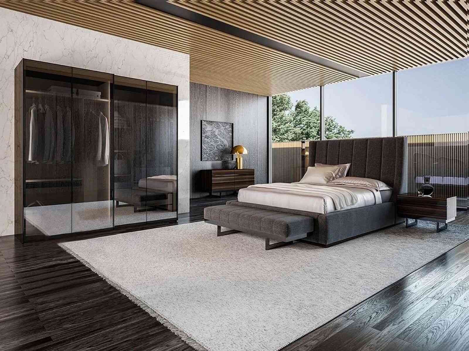 Luxury modern set bedroom double bed complete 2x bedside tables chest of drawers