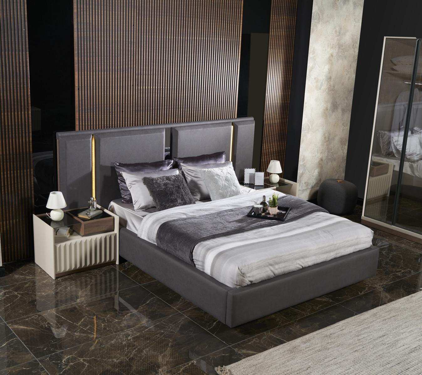 Modern complete bedroom furniture set bed 2x bedside table wardrobe 4 pcs
