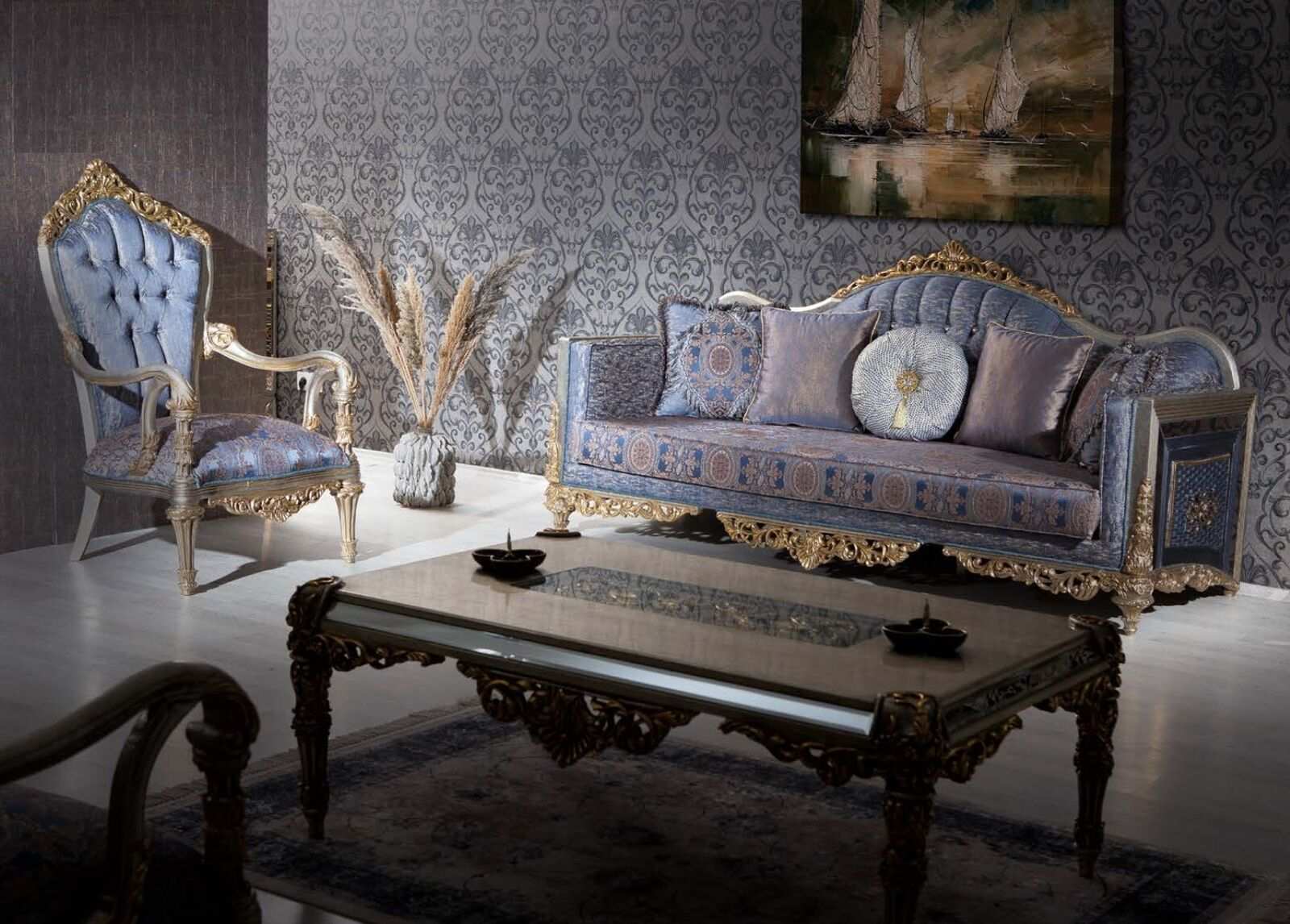 Baroque Sofa Chesterfield 3+1 Seater Coffee Table Sofa Set Furniture Upholstery