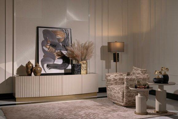 Living room complete armchairs sideboard side tables set 4 pieces beige