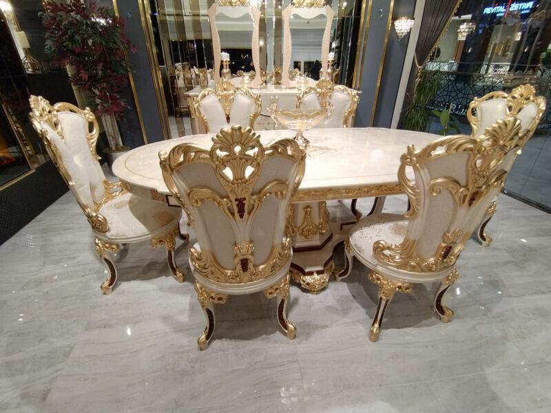 Dining Room Set 6x Chairs Dining Group Wood Upholstered Chair Luxury Chair Textile