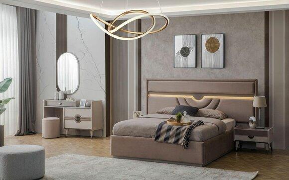 Set of double bed bedside tables beige 6-piece dressing table modern