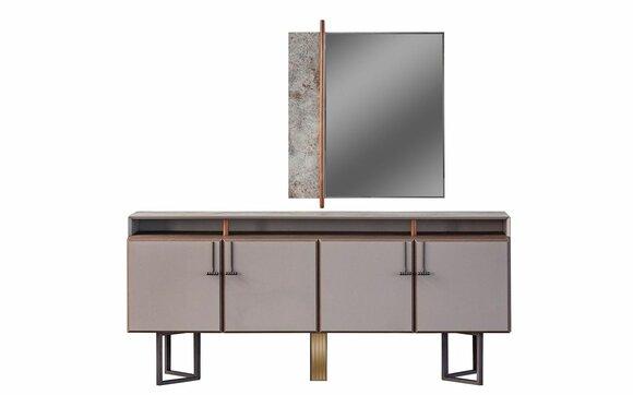 Sideboard set with mirror sideboard cupboard wooden chest of drawers grey
