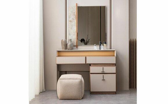 Set of make-up console dressing table mirror console table gray 3 pieces