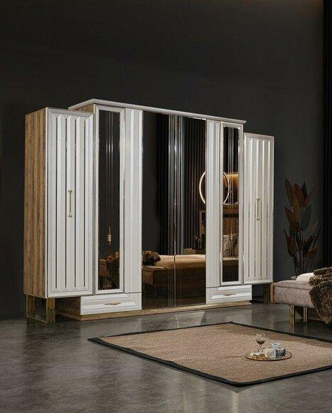 Luxury wardrobe wooden wardrobe with mirror beige